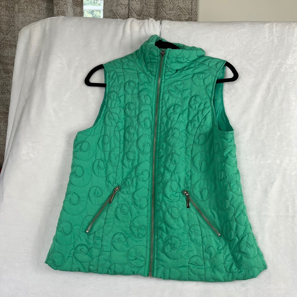 Christopher & Banks Quilted Vest Womens Small Green Excellent Swirl Puffer Zip